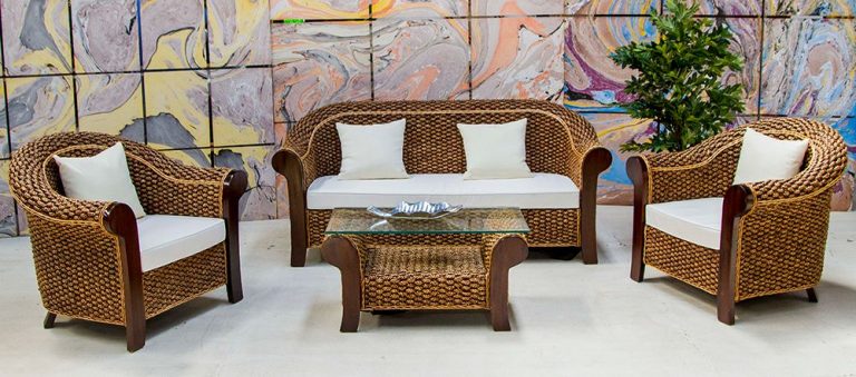 Conjunto de mesita y silla y sillón de fibra natural costa rica